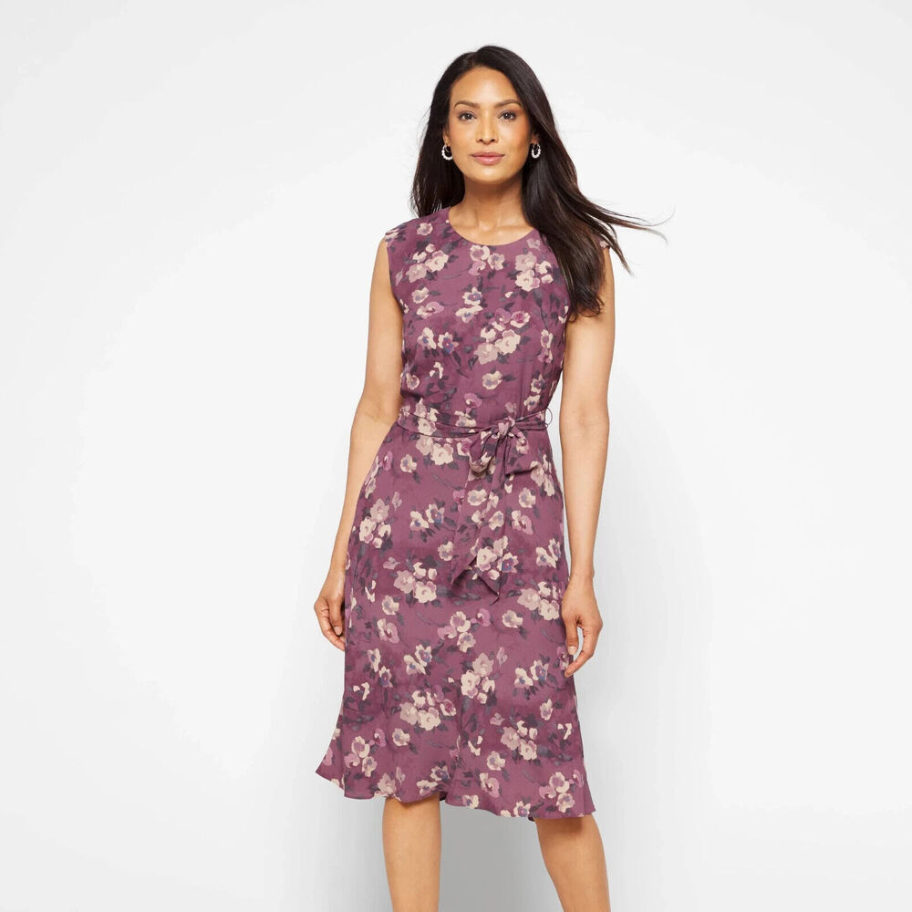 Lauren Ralph Lauren‎ Womens Purple Floral Print Sleeveless Tie Midi Dress 18 NWT